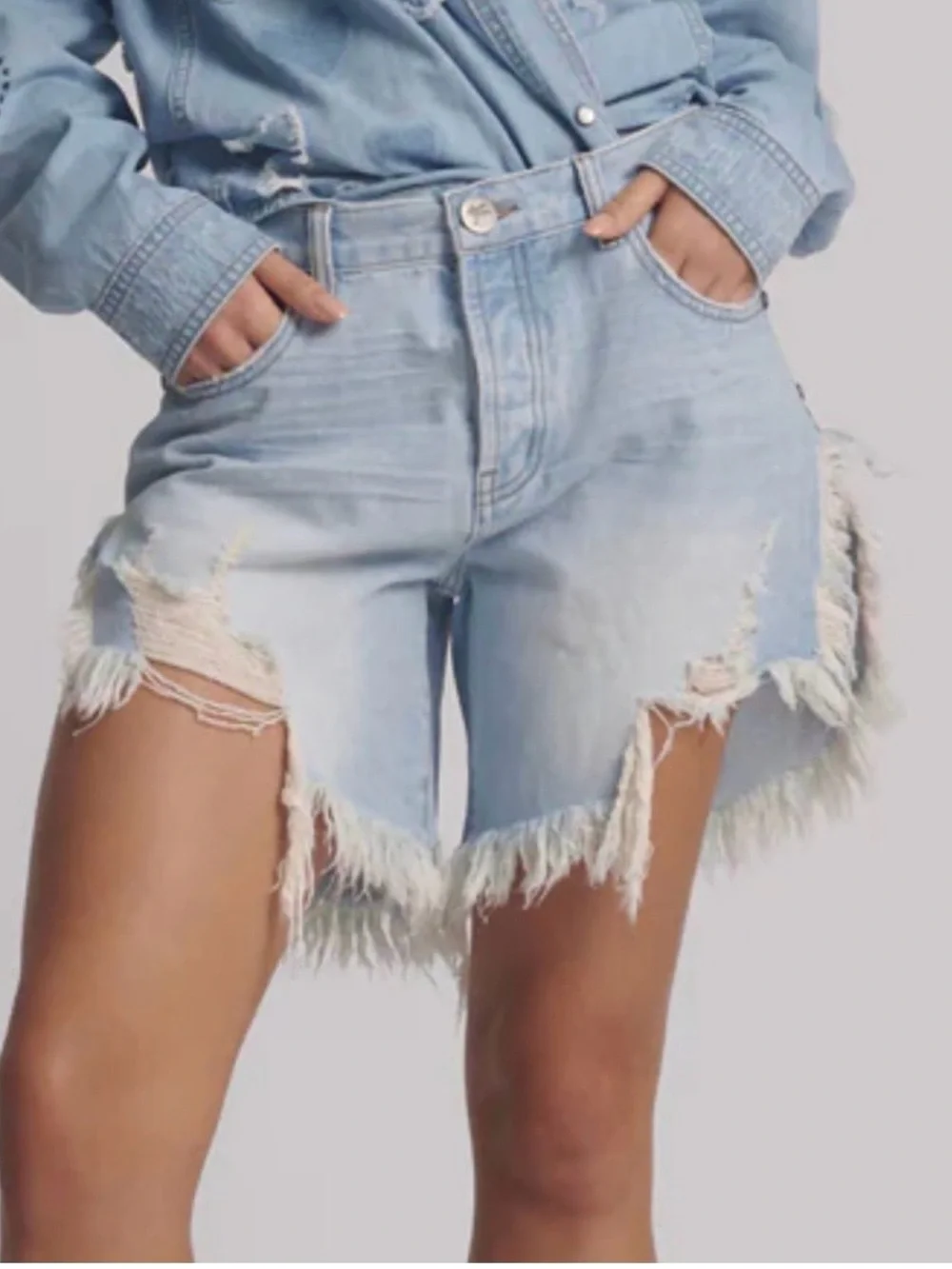 Free People One Teaspoon Light Wash Distressed Denim Shorts